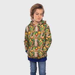 Толстовка-худи детская Бенгальский котик в тропических листьях, цвет: 3D-синий — фото 2