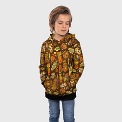 Толстовка-худи детская Африканские маски - паттерн, цвет: 3D-черный — фото 2