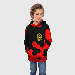 Толстовка-худи детская Герб РФ спортивный стиль соты, цвет: 3D-красный — фото 2