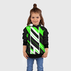 Толстовка-худи детская Black and green stripes on a white background, цвет: 3D-черный — фото 2