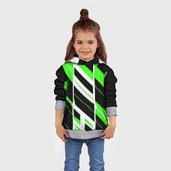 Толстовка-худи детская Black and green stripes on a white background, цвет: 3D-меланж — фото 2