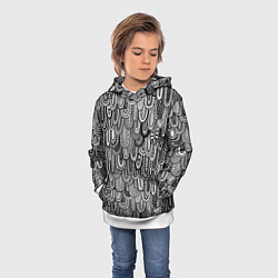 Толстовка-худи детская Абстрактные перья черно - белые, цвет: 3D-белый — фото 2