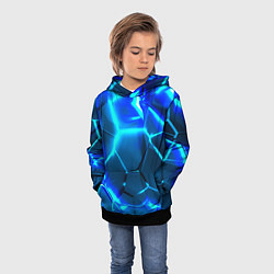 Толстовка-худи детская Неоновые холодные голубые плиты в разломе, цвет: 3D-черный — фото 2