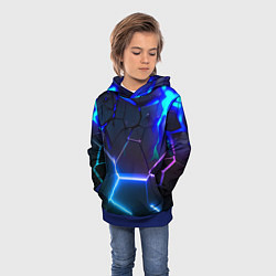 Толстовка-худи детская Микс из разломленных плит и неоновое свечения, цвет: 3D-синий — фото 2