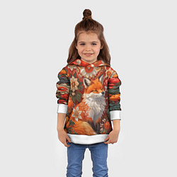 Толстовка-худи детская Умилительный лисёнок в цветах, цвет: 3D-белый — фото 2