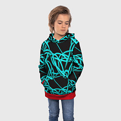 Толстовка-худи детская Ярко голубые линии, цвет: 3D-красный — фото 2