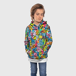 Толстовка-худи детская Весёлые лица абстрактные, цвет: 3D-белый — фото 2