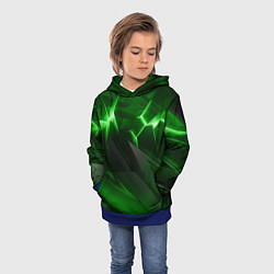 Толстовка-худи детская Яркая зеленая объемная абстракция, цвет: 3D-синий — фото 2