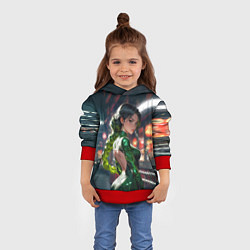 Толстовка-худи детская Девушка-андроид с зелёной косой, цвет: 3D-красный — фото 2