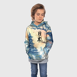 Толстовка-худи детская Japanese landscape - watercolor, цвет: 3D-меланж — фото 2