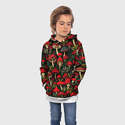Толстовка-худи детская Лесные красные грибы мухоморы - паттерн, цвет: 3D-белый — фото 2