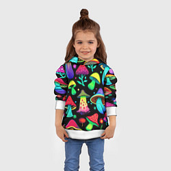 Толстовка-худи детская Биолюминесцентные кислотные грибы, цвет: 3D-белый — фото 2