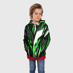 Толстовка-худи детская Зелёно-белая абстракция и чёрный фон, цвет: 3D-красный — фото 2