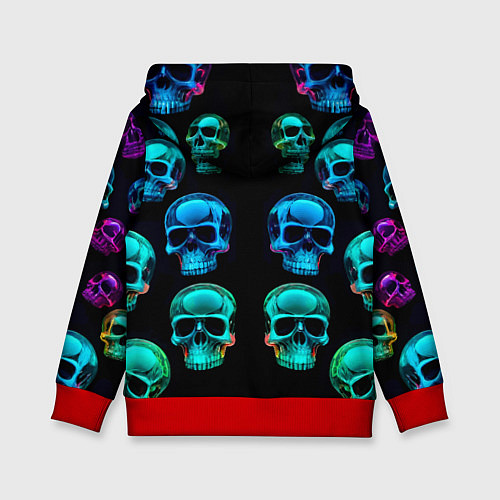 Детская толстовка Neon skulls - ai art pattern / 3D-Красный – фото 2