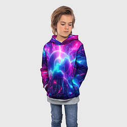 Толстовка-худи детская Космическая неоновая абстракция - нейроарт, цвет: 3D-меланж — фото 2