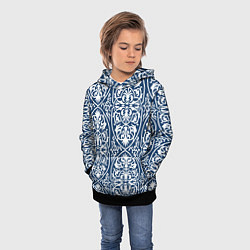 Толстовка-худи детская Геометрический узор арабеска бело-синий, цвет: 3D-черный — фото 2
