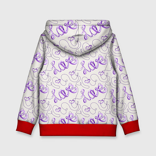 Детская толстовка Паттерн с надписями Love и сердцами / 3D-Красный – фото 2