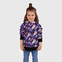 Толстовка-худи детская Цветные медузы паттерн, цвет: 3D-черный — фото 2