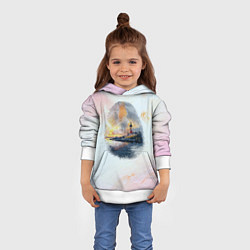Толстовка-худи детская Маяк у моря на закате в отпечатке пальца, цвет: 3D-белый — фото 2