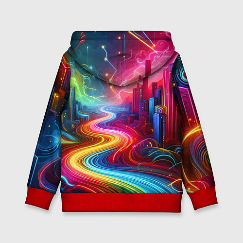 Детская толстовка Неоновый город - нейроарт / 3D-Красный – фото 2