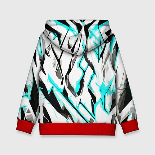 Детская толстовка Чёрно-голубые агрессивные полосы на белом фоне / 3D-Красный – фото 2