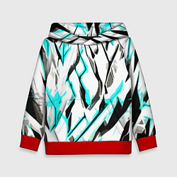 Толстовка-худи детская Чёрно-голубые агрессивные полосы на белом фоне, цвет: 3D-красный