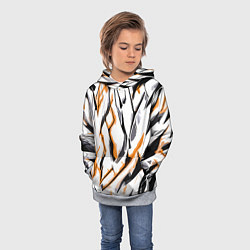Толстовка-худи детская Чёрно-жёлтые агрессивные полосы на белом фоне, цвет: 3D-меланж — фото 2