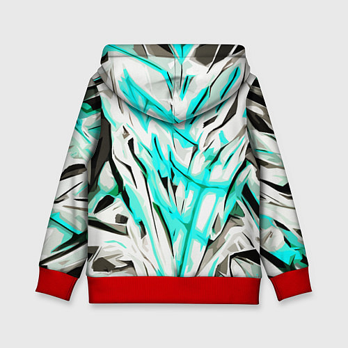 Детская толстовка Чёрно-голубая агрессивная абстракция на белом фоне / 3D-Красный – фото 2