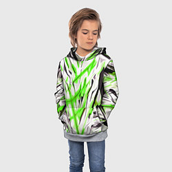 Толстовка-худи детская Чёрно-зелёная агрессивная абстракция на белом фоне, цвет: 3D-меланж — фото 2