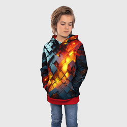 Толстовка-худи детская Трехмерные кубики с разрушением, цвет: 3D-красный — фото 2