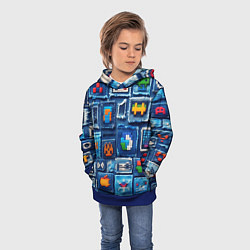 Толстовка-худи детская Пиксельные символы на пэчворк, цвет: 3D-синий — фото 2