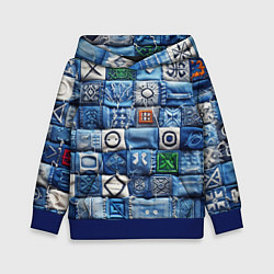 Толстовка-худи детская Геймерский пиксельный пэчворк, цвет: 3D-синий