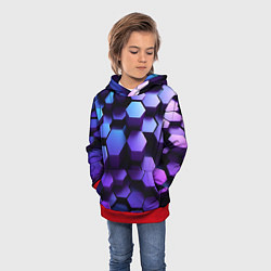 Толстовка-худи детская Абстрактные трехмерные фиолетовые гексагоны, цвет: 3D-красный — фото 2