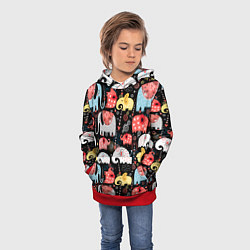 Толстовка-худи детская Цветные слонята паттерн, цвет: 3D-красный — фото 2
