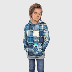 Толстовка-худи детская Minecraft на пэчворк дениме, цвет: 3D-меланж — фото 2