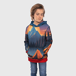 Толстовка-худи детская Палатка на берегу озера, цвет: 3D-красный — фото 2