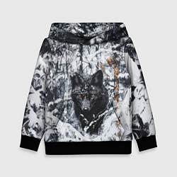 Толстовка-худи детская Черный лис в заснеженном лесу, цвет: 3D-черный