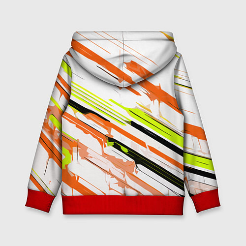 Детская толстовка Оранжево-жёлто-чёрные полосы на белом фоне / 3D-Красный – фото 2