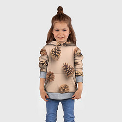 Толстовка-худи детская Еловые шишки на бежевом фоне, цвет: 3D-меланж — фото 2