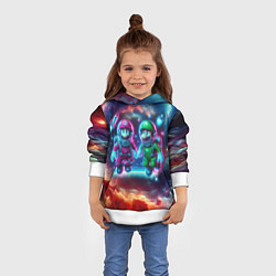 Толстовка-худи детская Марио и Луиджи в открытом космосе - неоновое свече, цвет: 3D-белый — фото 2