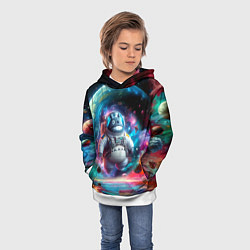 Толстовка-худи детская Astronaut Totoro in neon space - ai art fantasy, цвет: 3D-белый — фото 2