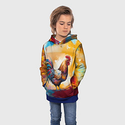 Толстовка-худи детская Петух на ярком фоне, цвет: 3D-синий — фото 2