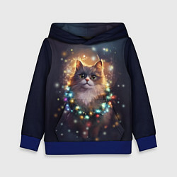 Толстовка-худи детская Уютный котик - Новый год, цвет: 3D-синий