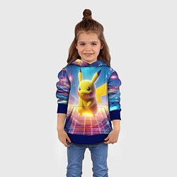 Толстовка-худи детская Funny Pikachu - vaporwave, цвет: 3D-синий — фото 2