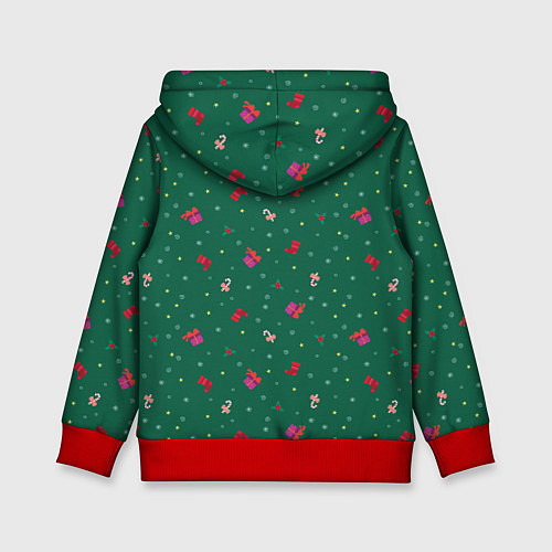 Детская толстовка Новогодний паттерн с милыми вещами на зеленом фоне / 3D-Красный – фото 2