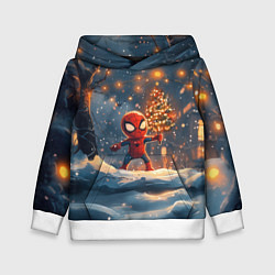 Детская толстовка Маленький человек-паук держит елку