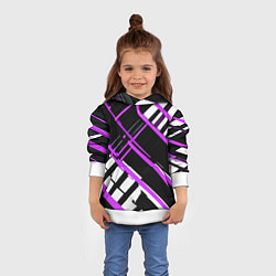 Толстовка-худи детская Фиолетово-белые линии на чёрном фоне, цвет: 3D-белый — фото 2