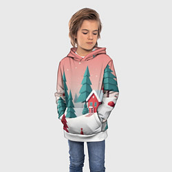 Толстовка-худи детская Новогодний домик, цвет: 3D-белый — фото 2