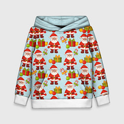 Толстовка-худи детская Новогодний паттерн с Сантой и подарками, цвет: 3D-белый