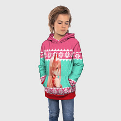 Толстовка-худи детская Новогодний свитер Пауэр из Человек-бензопила, цвет: 3D-красный — фото 2